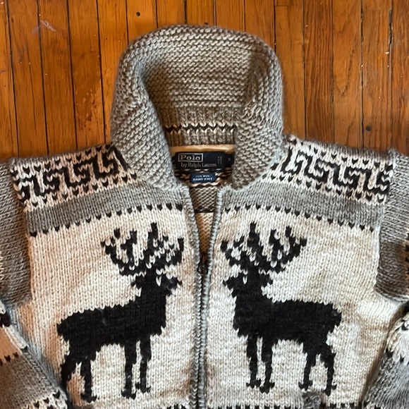 Vintage Ralph Lauren reindeer and pine tree motif bomber sweater, size small - Picture 4 of 9